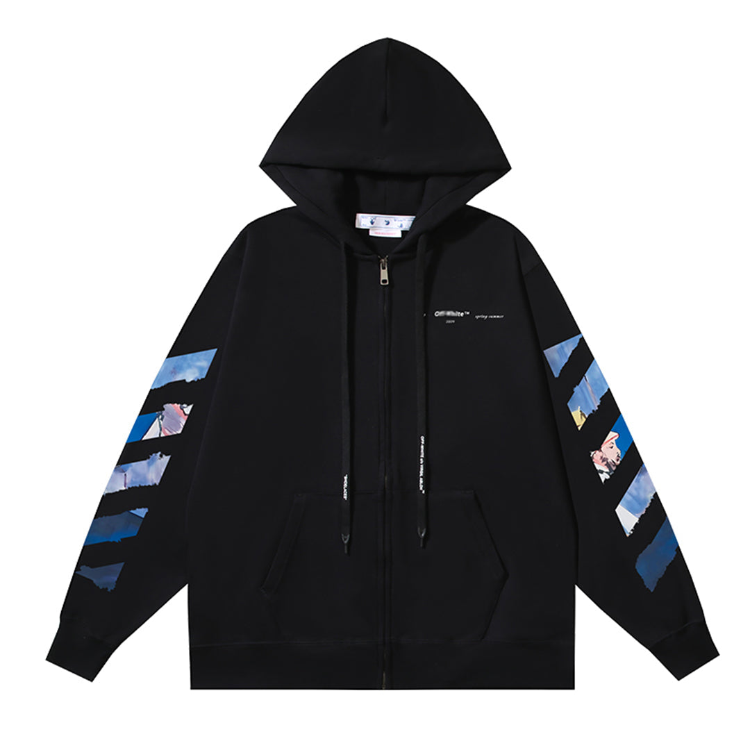 OFF Logo Print Hoodie Jacket